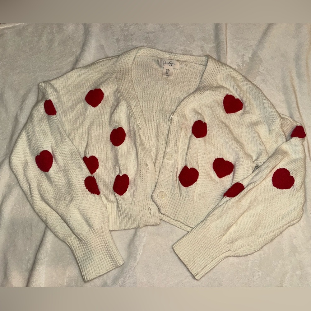 Jessica Simpson Cream Cardigan with Red Heart Accents